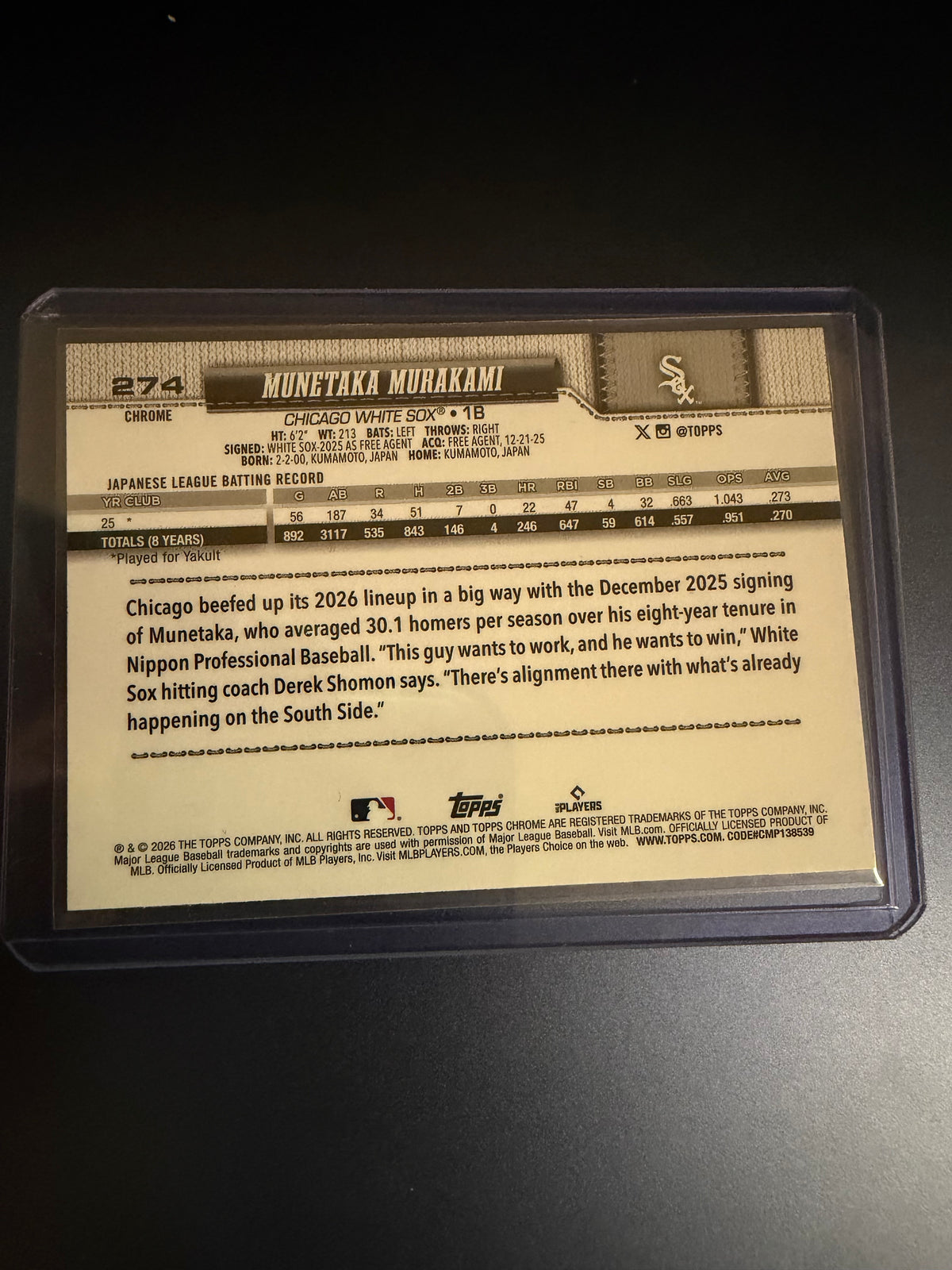 Munetaka Murakami 2026 Topps Chrome Rookie