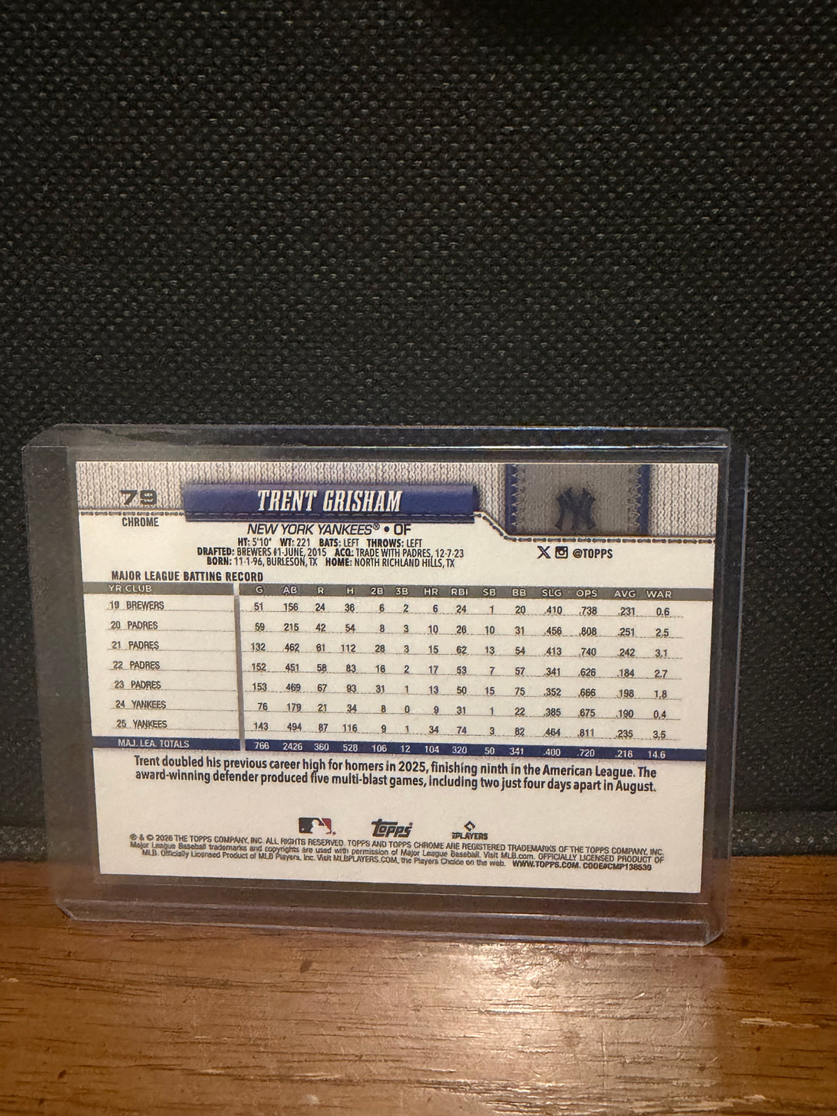 2026 Topps Chrome Trent Grisham Gold X-Fractor /50