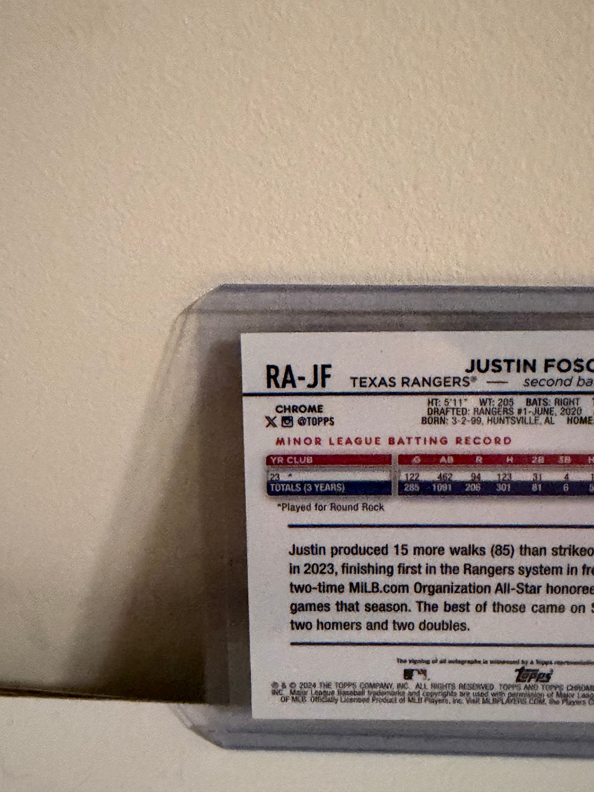2024 Topps Chrome Justin Foscue RC Autograph /250