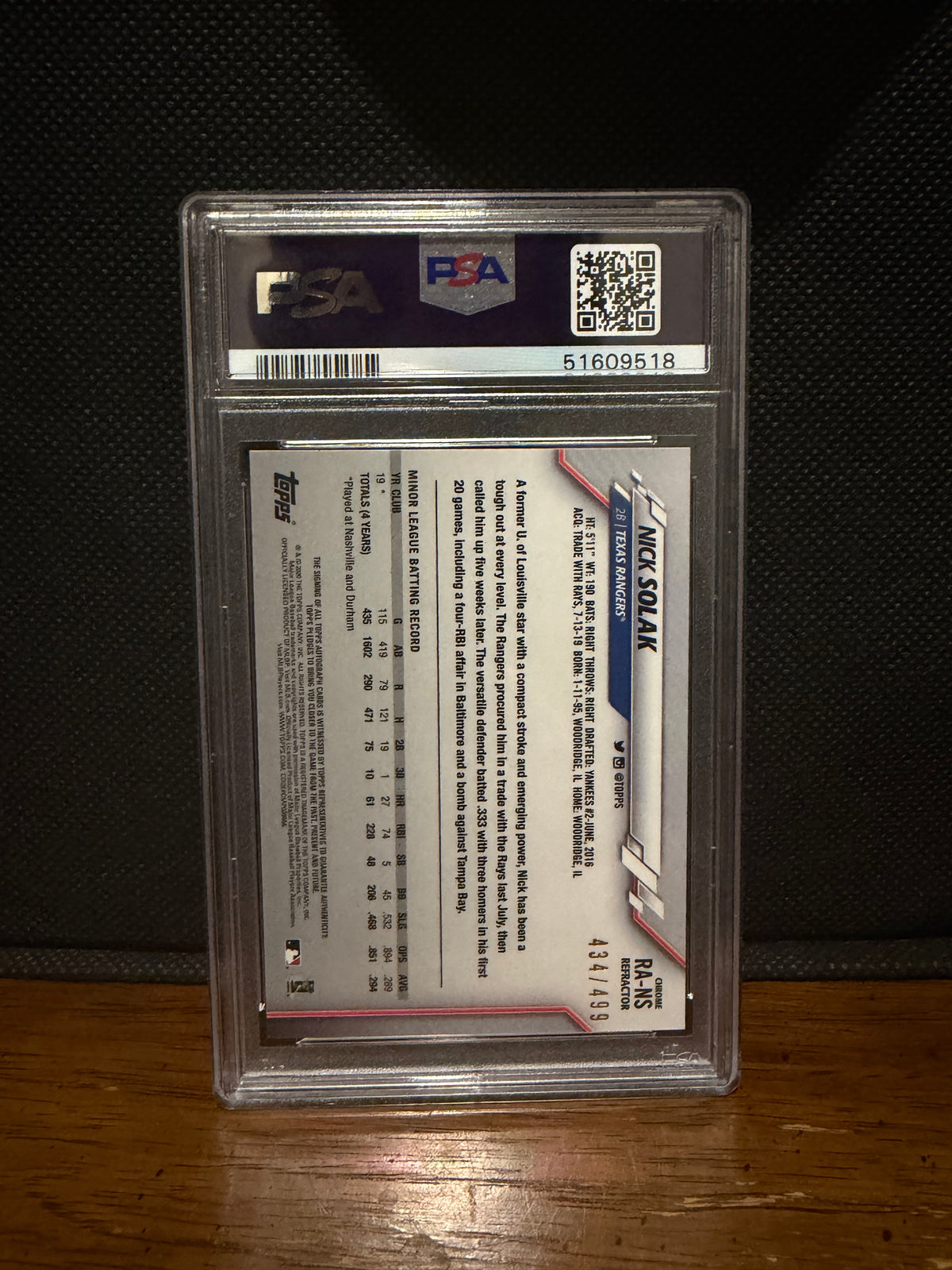 2020 Topps Chrome Nick Solak Rookie Auto Refractor #RANS PSA 10