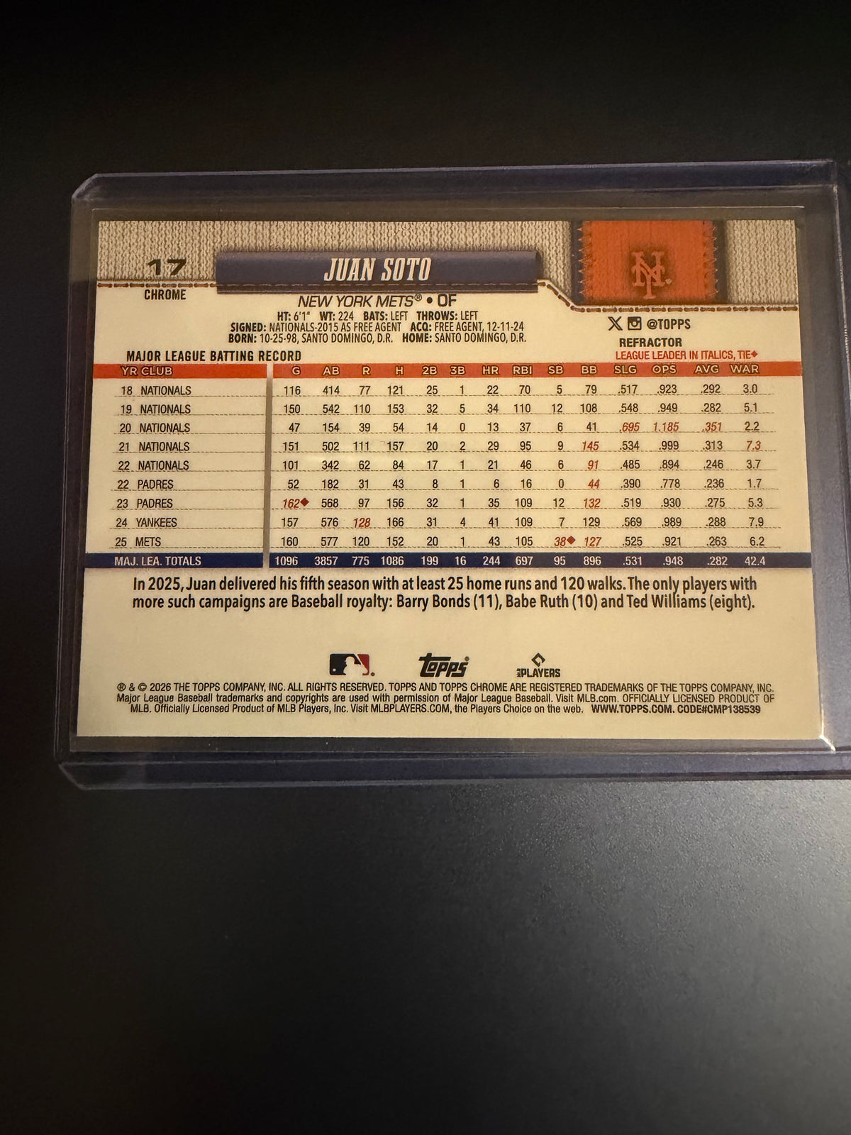 Juan Soto 2026 Topps Chrome Refractor