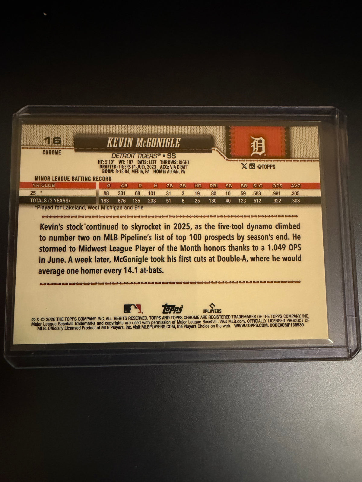 Kevin McGonigle 2026 Topps Chrome Rookie
