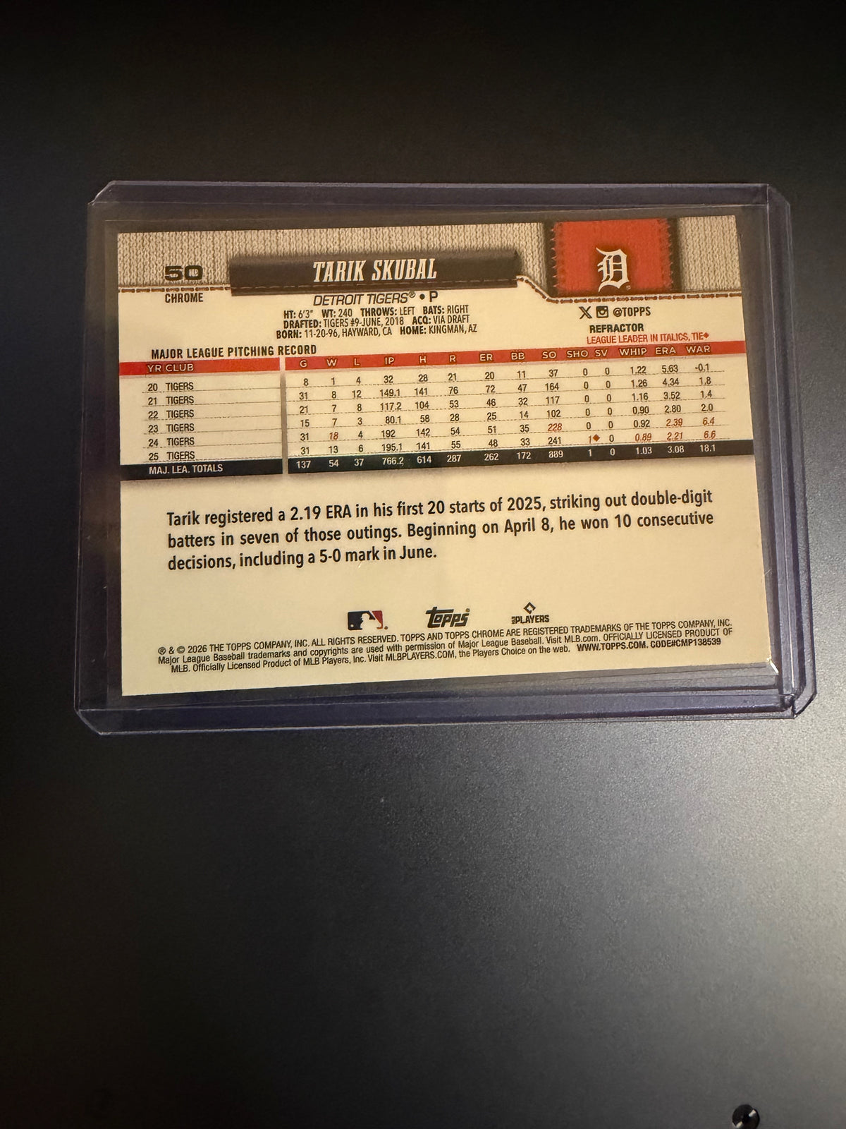 Tarik Skubal 2026 Topps Chrome Refractor