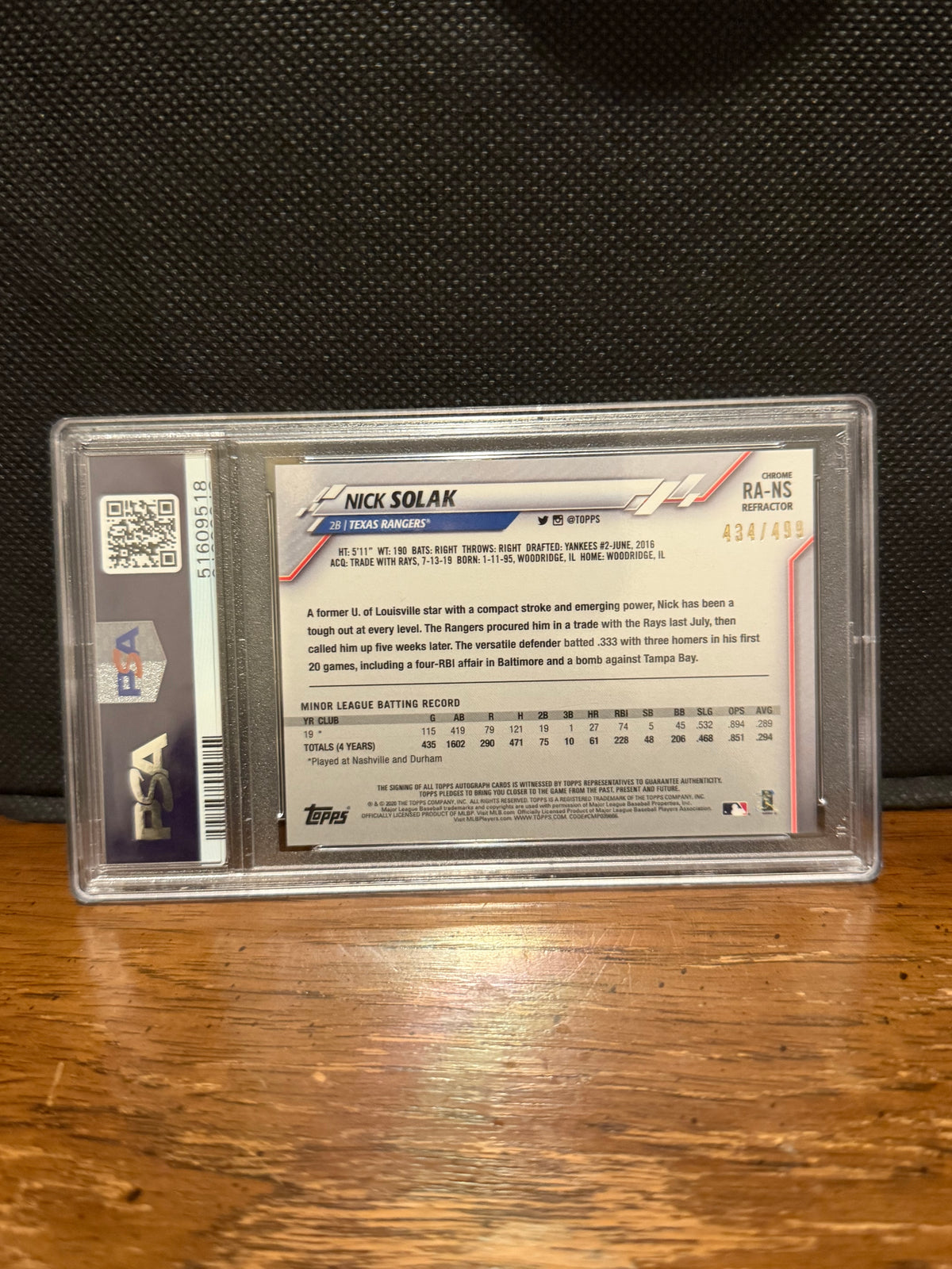 2020 Topps Chrome Nick Solak Rookie Auto Refractor #RANS PSA 10