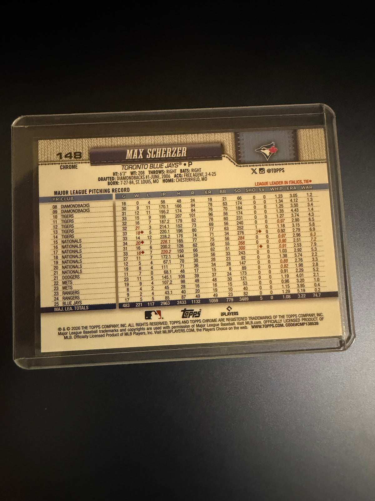 Max Scherzer 2026 Topps Chrome X-Fractor