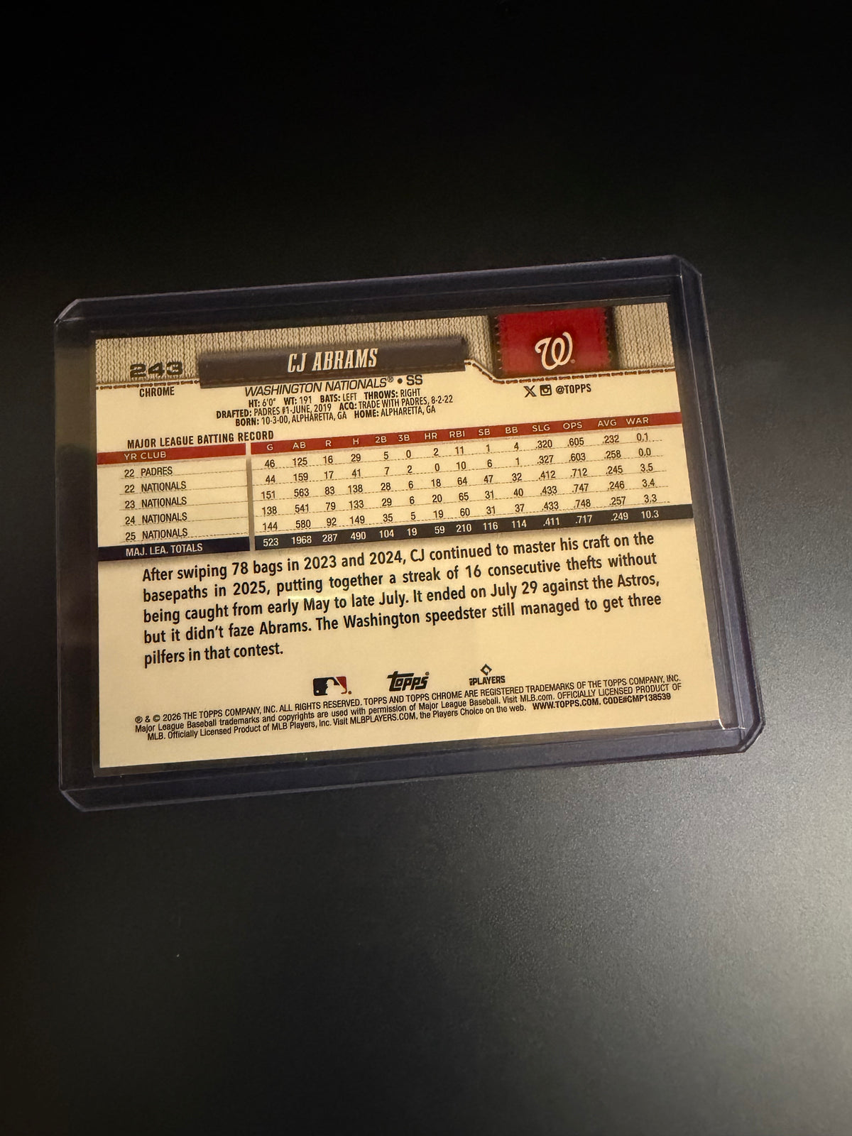 CJ Abrams 2026 Topps Chrome X-Fractor