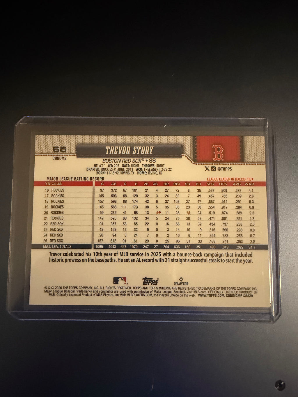 2026 Topps Chrome Trevor Story X-Fractor