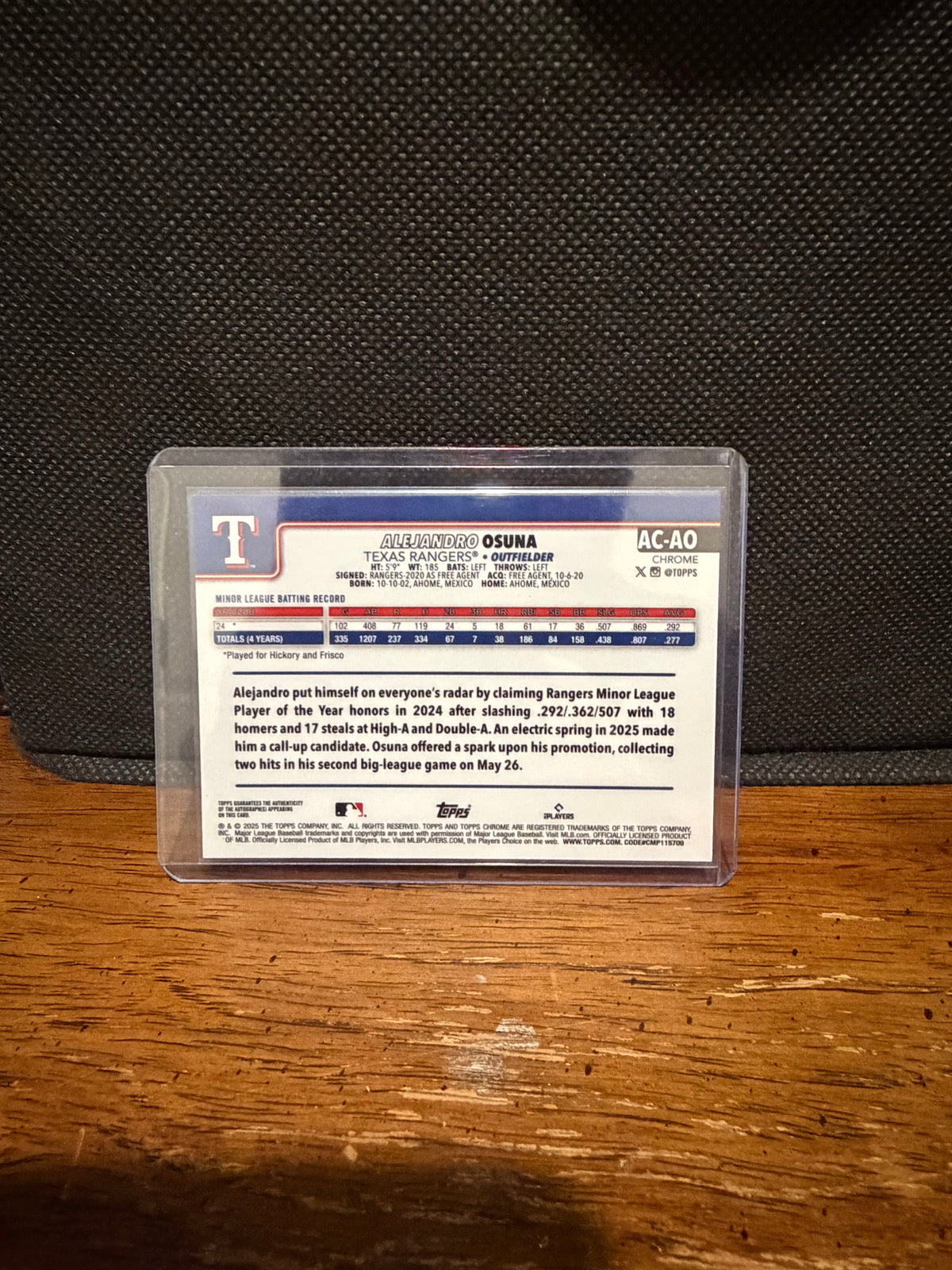 2025 Topps Chrome Update Alejandro Osuna RC Blue Autograph /150 #AC-AO