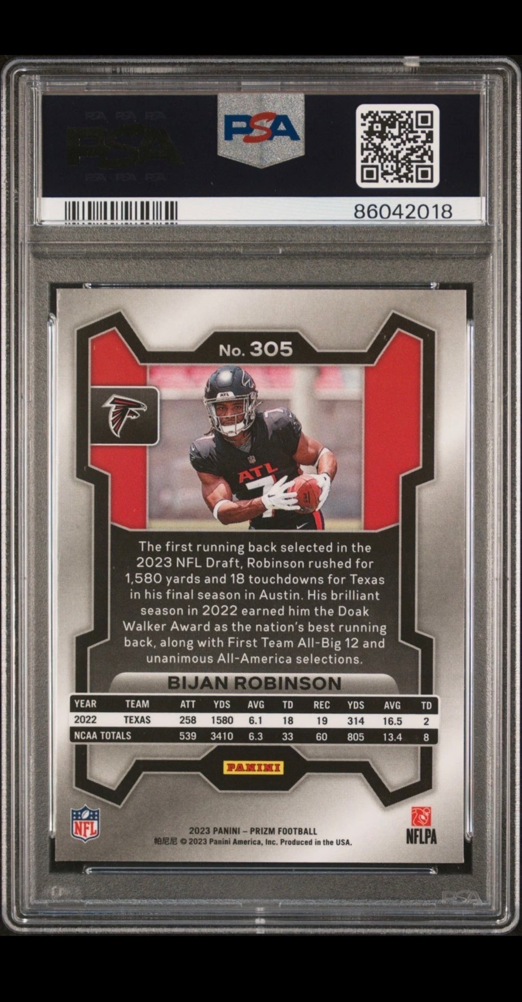 2023 Panini Prizm Bijan Robinson RC #305 PSA 9 Falcons