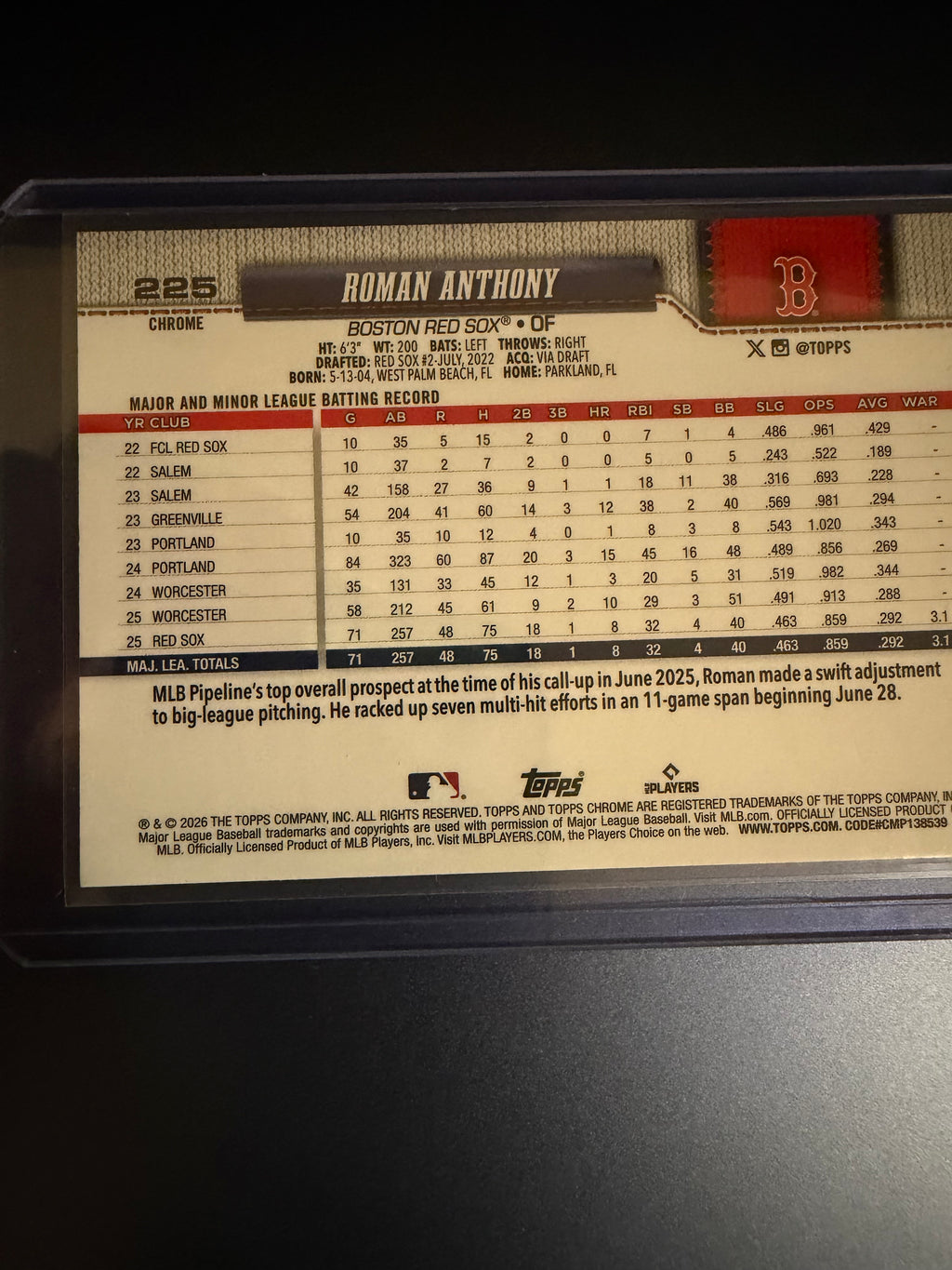 Roman Anthony 2026 Topps Chrome Rookie
