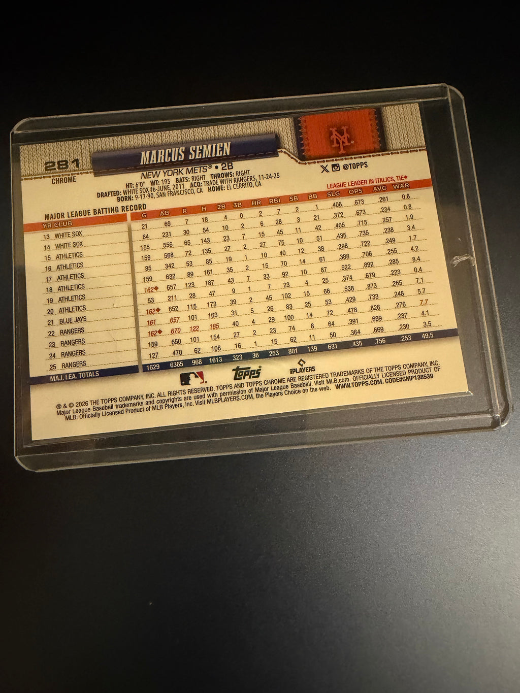 Marcus Semien 2026 Topps Chrome X-Fractor