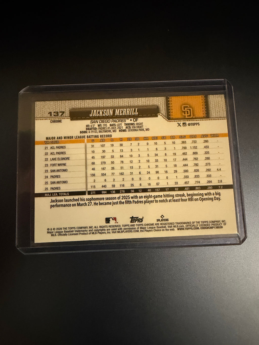 Jackson Merrill 2026 Topps Chrome X-Fractor