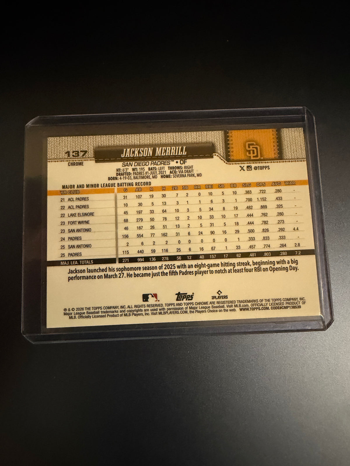 Jackson Merrill 2026 Topps Chrome X-Fractor