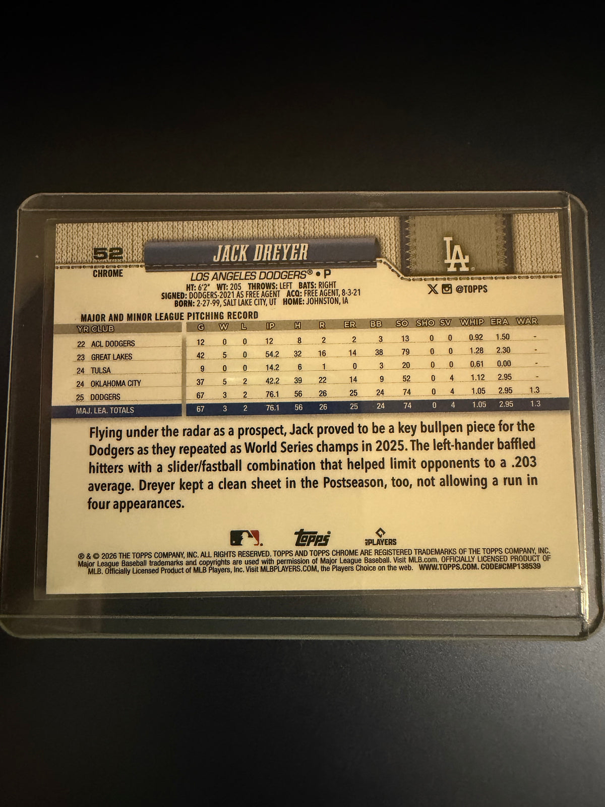 Jack Dreyer 2026 Topps Chrome X-Fractor