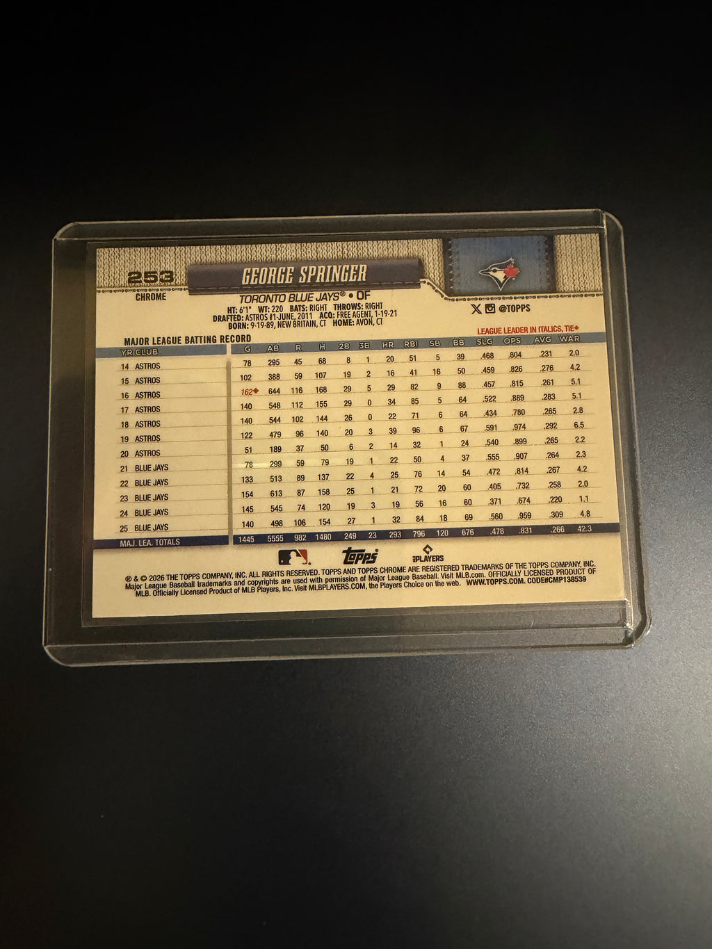 George Springer 2026 Topps Chrome X-Fractor