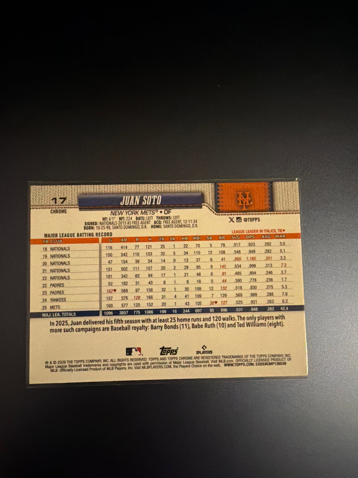 2026 Topps Chrome Juan Soto Base X-Fractor