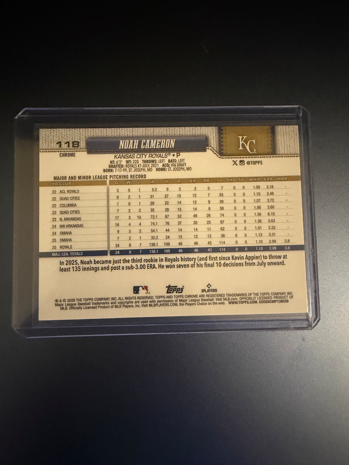2026 Topps Chrome Noah Cameron X-Fractor