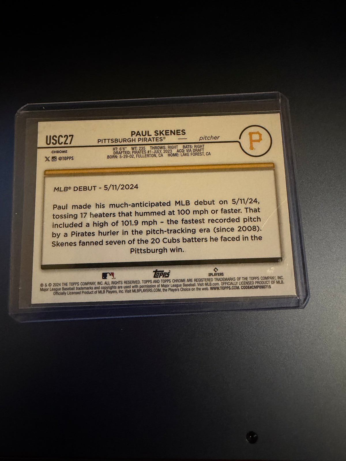 2024 Topps Chrome Update Paul Skenes Rookie Debut X-Fractor #USC27