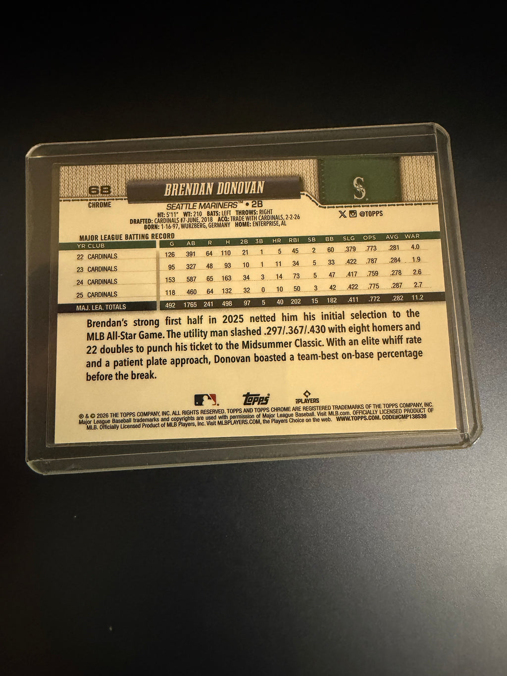 Brendan Donovan 2026 Topps Chrome X-Fractor