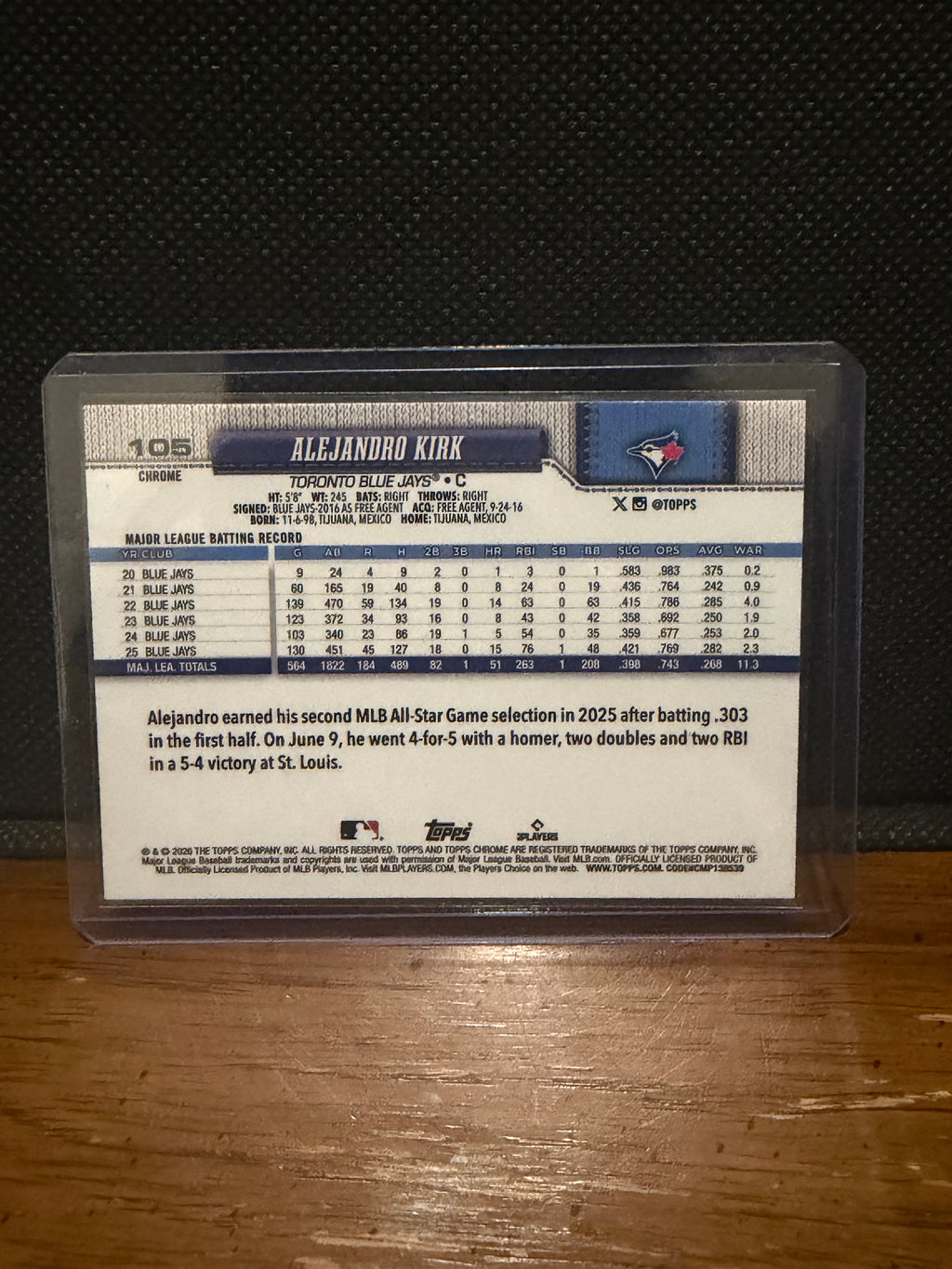 2026 Topps Chrome Alejandro Kirk Purple X-Fractor /75