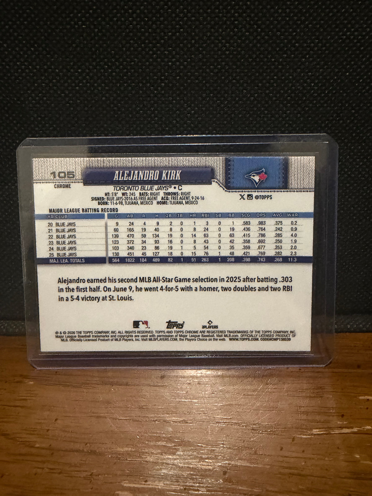 2026 Topps Chrome Alejandro Kirk Purple X-Fractor /75